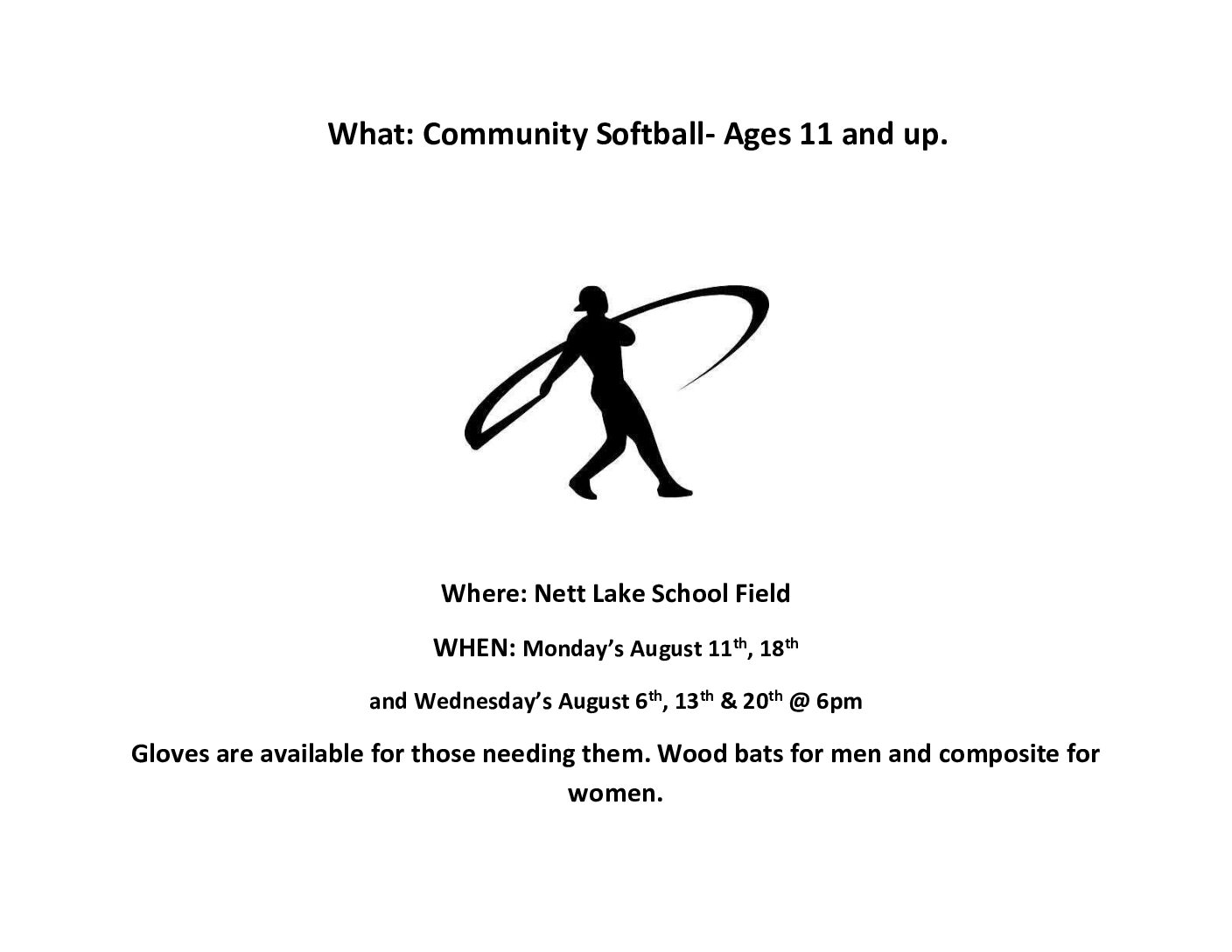 Community Softball - Ages 11 and up
